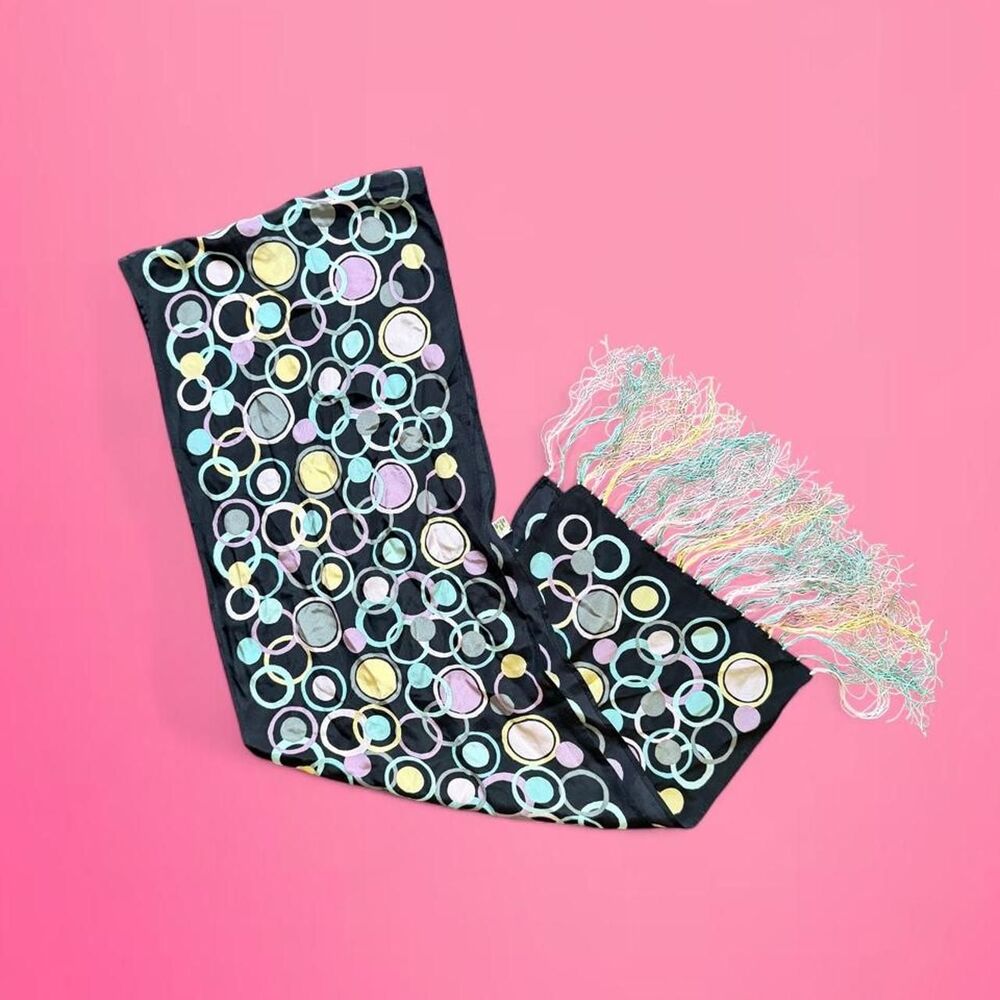 vintage y2k polka dot silk scarf with fringe